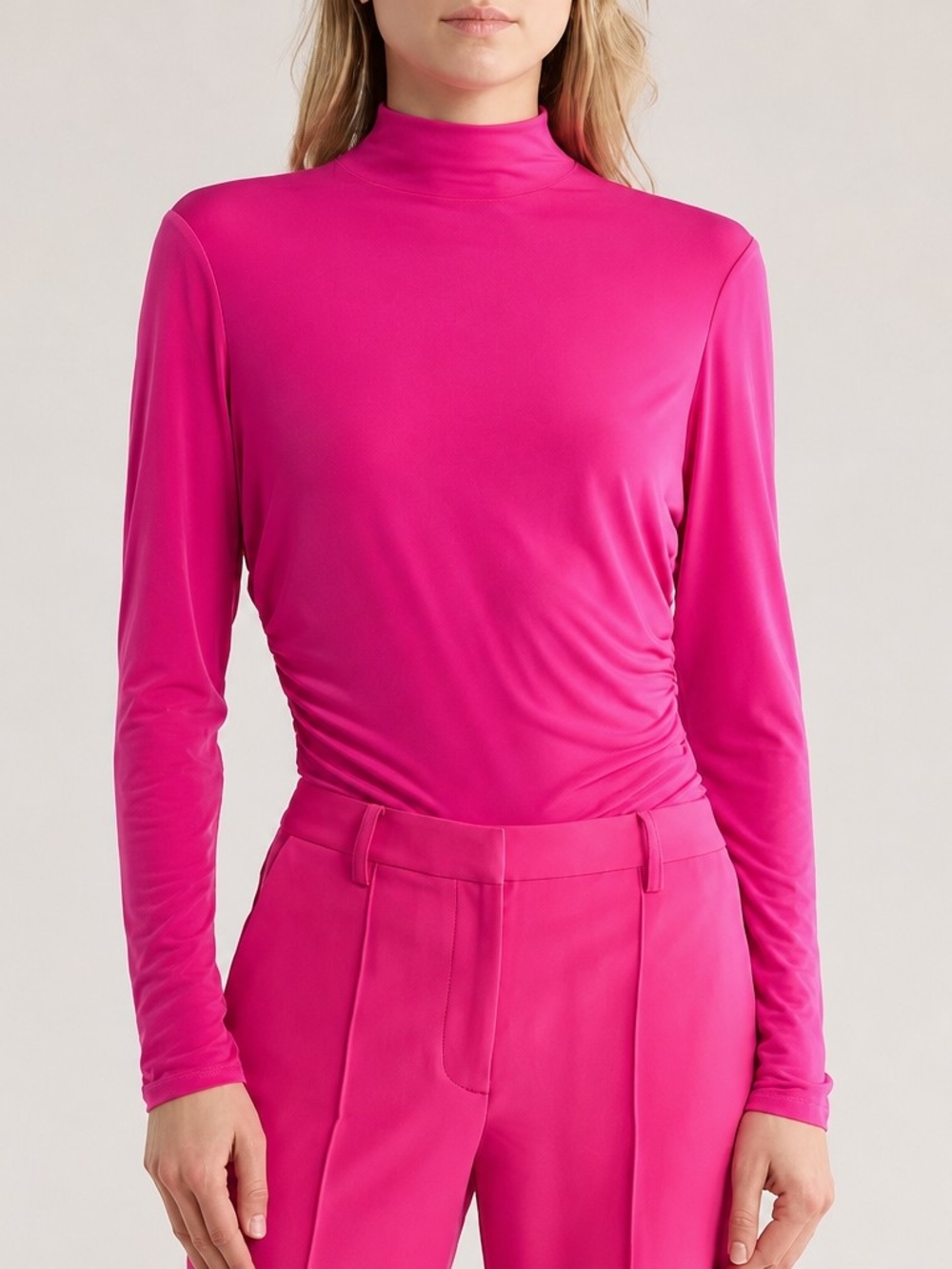 Jason Wu Long Sleeve Mock Neck Top in Magenta Size L